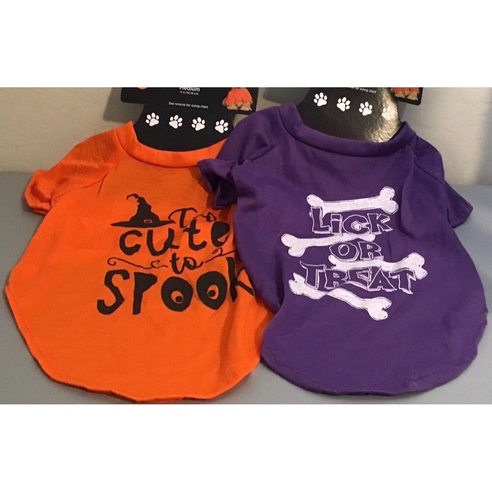 Lot of 2 Halloween Graphic T-Shirts For MEDIUM Sized Dogs - Purple, Orange NEW